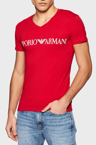 Emporio Armani - Emporio Armani Baskılı V Yaka Pamuklu Erkek T Shirt S 110810 1P516 06574 KIRMIZI