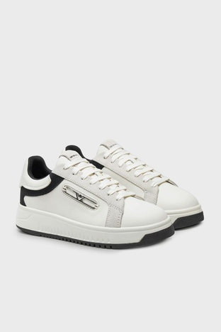 Emporio Armani - Emporio Armani Hakiki Deri Sneaker Bayan Ayakkabı X3X024 XR222 C679 BEYAZ-SİYAH (1)