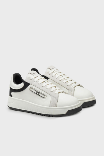 Emporio Armani Hakiki Deri Sneaker Bayan Ayakkabı X3X024 XR222 C679 BEYAZ-SİYAH