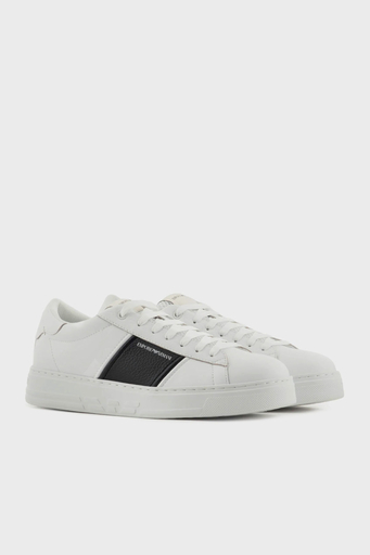 Emporio Armani Hakiki Deri Sneaker Erkek Ayakkabı X4X570 XN840 K488 BEYAZ