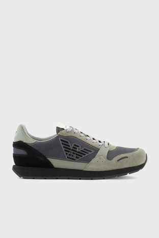 Emporio Armani - Emporio Armani Hakiki Deri Süet Sneaker Erkek Ayakkabı X4X537 XN730 T084 GRİ-SİYAH