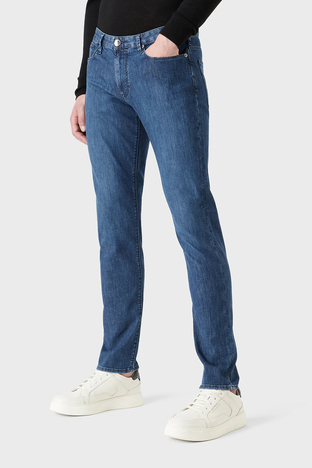 Emporio Armani - Emporio Armani J06 Pamuklu Düşük Bel Regular Fit Düz Paça Jeans Erkek Kot Pantolon 8N1J06 1D85Z 0943 MAVİ