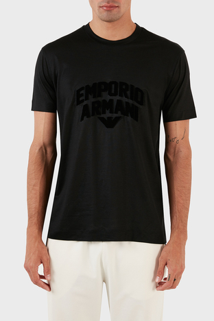 Emporio Armani - Emporio Armani Kabartmalı Logo Baskılı Bisiklet Yaka Regular Fit Erkek T Shirt 3R1TBG 1JUVZ 0081 SİYAH