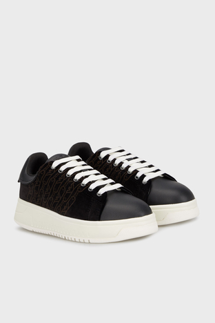 Emporio Armani - Emporio Armani Kadife Logolu Kalın Tabanlı Sneaker Bayan Ayakkabı X3X024 XR228 00002 SİYAH (1)