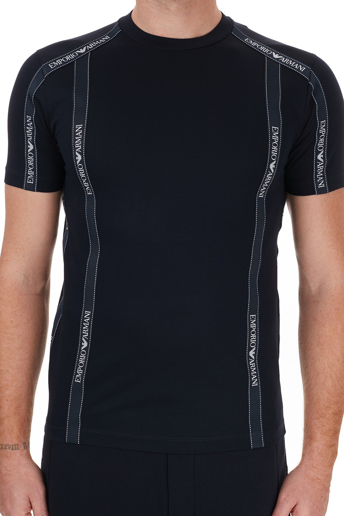 Emporio Armani Logo Bantlı Bisiklet Yaka % 100 Pamuk Erkek T Shirt 6H1TG4 1JTUZ 0920 LACİVERT