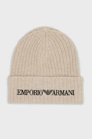 Emporio Armani - Emporio Armani Logolu % 100 Yün Erkek Bere 627676 2F556 00055 BEJ