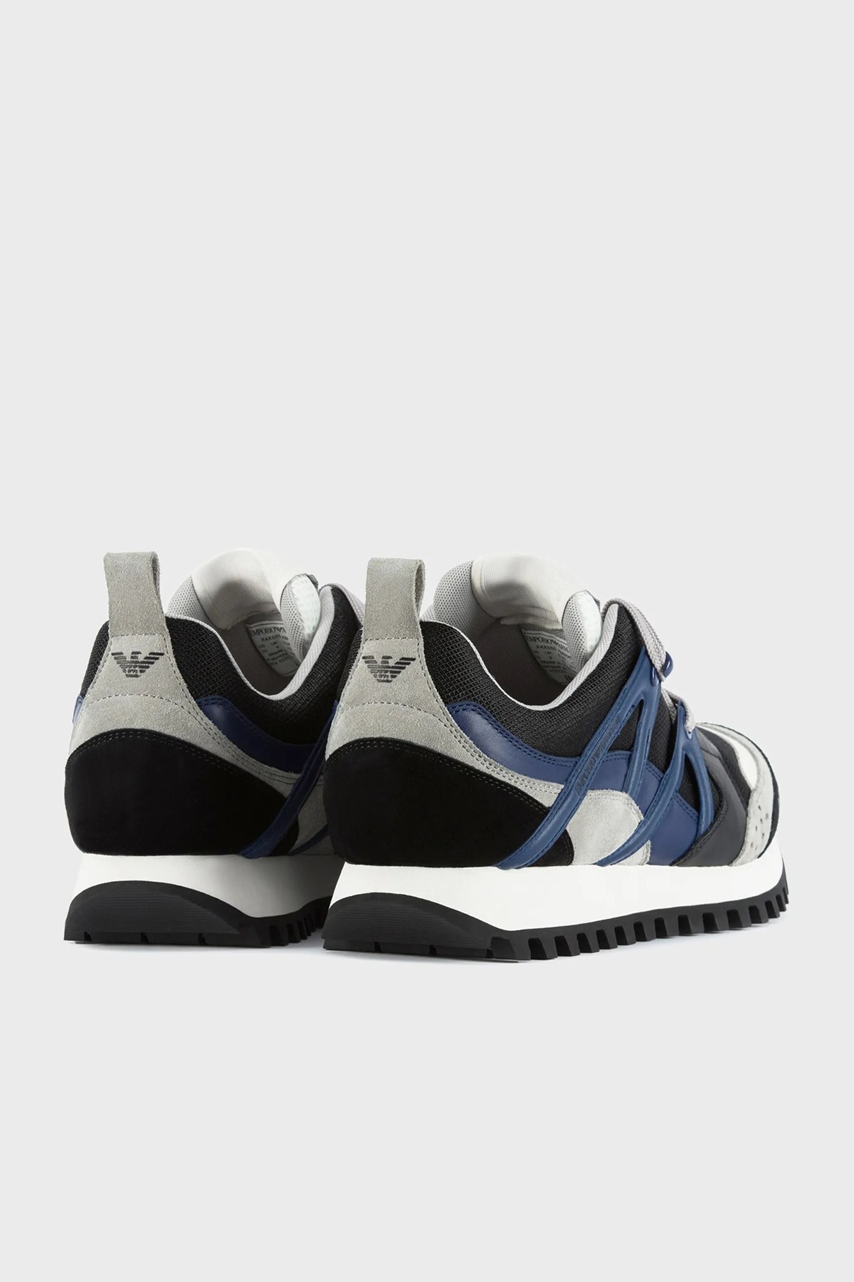 Emporio Armani Logolu Bağcıklı Hakiki Deri Sneaker Erkek Ayakkabı X4X555 XM996 Q841 SİYAH-LACİVERT