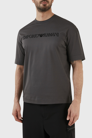 Emporio Armani - Emporio Armani Logolu Bisiklet Yaka % 100 Pamuk Regular Fit Erkek T Shirt 6L1TG1 1JSAZ 06A8 GRİ (1)