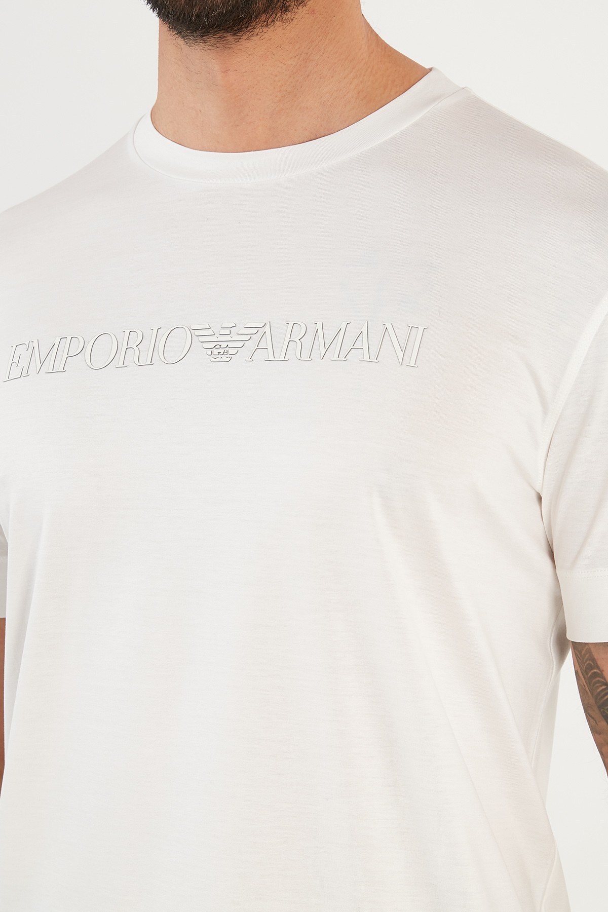 Emporio Armani Logolu Bisiklet Yaka Erkek T Shirt 3K1TAG 1JUVZ 0163 BEYAZ