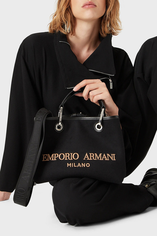 Emporio Armani - Emporio Armani Logolu Çıkarılabilir Uzatma Askılı Bayan Çanta Y3D166 Y333E 85905 SİYAH (1)
