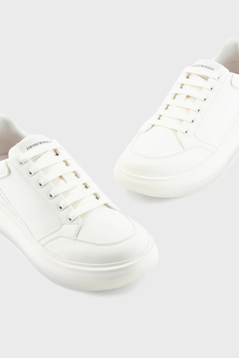 Emporio Armani Logolu Deri Sneaker Erkek Ayakkabı X4X633 XM964 M801 BEYAZ
