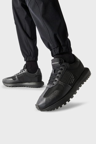 Emporio Armani - Emporio Armani Logolu Deri Sneaker Erkek Ayakkabı X4X640 XN949 K001 SİYAH (1)