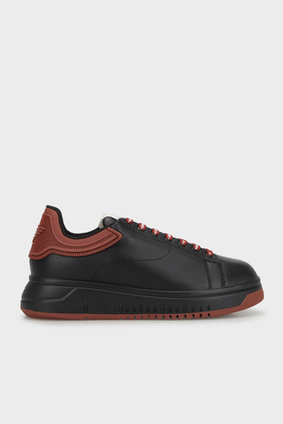 Emporio Armani - Emporio Armani Logolu Hakiki Deri Sneaker Erkek Ayakkabı X4X264 XN001 T430 SİYAH