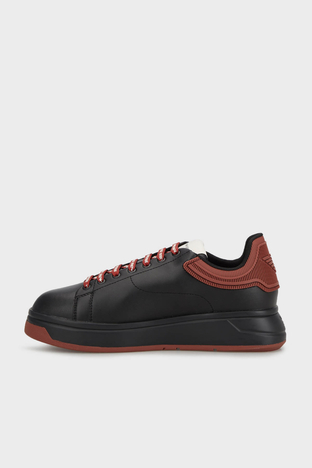 Emporio Armani - Emporio Armani Logolu Hakiki Deri Sneaker Erkek Ayakkabı X4X264 XN001 T430 SİYAH (1)