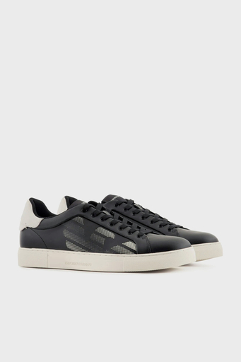 Emporio Armani Logolu Hakiki Deri Sneaker Erkek Ayakkabı X4X598 XR098 N814 SİYAH-BEYAZ