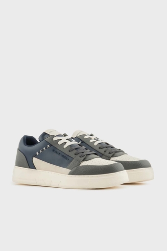 Emporio Armani Logolu Hakiki Deri Sneaker Erkek Ayakkabı X4X657 XR101 T848 LACİVERT