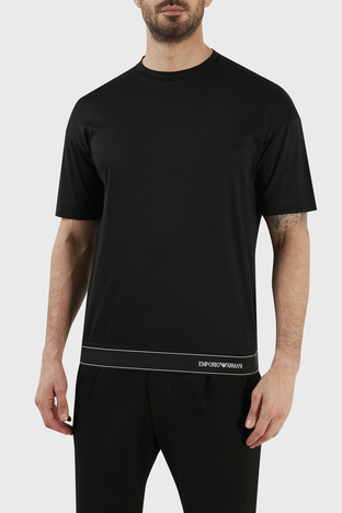 Emporio Armani - Emporio Armani Logolu Pamuk Karışımlı Bisiklet Yaka Regular Fit Erkek T Shirt 3R1TV6 1JUVZ 0999 SİYAH (1)