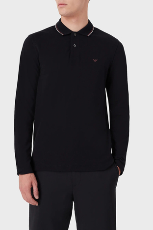 Emporio Armani - Emporio Armani Logolu Regular Fit Pamuklu Uzun Kollu Erkek Polo T Shirt 8N1FB5 1JPTZ 0920 LACİVERT
