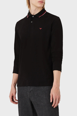 Emporio Armani - Emporio Armani Logolu Regular Fit Pamuklu Uzun Kollu Erkek Polo T Shirt 8N1FB5 1JPTZ 0999 SİYAH