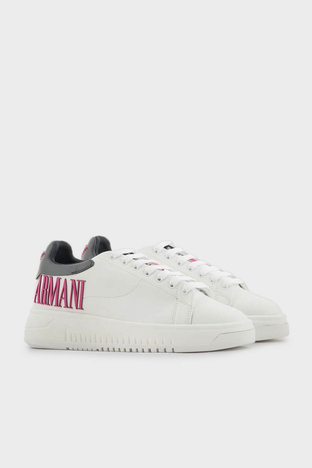Emporio Armani - Emporio Armani Logolu Sneaker Bayan Ayakkabı X3X024 XR127 C682 Beyaz-Lacivert-Fuşya (1)