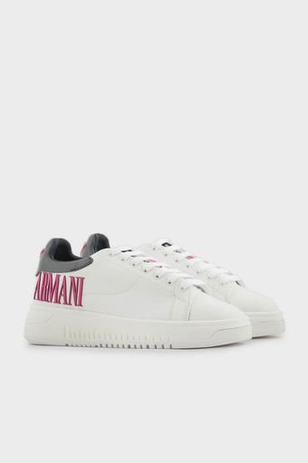 Emporio Armani Logolu Sneaker Bayan Ayakkabı X3X024 XR127 C682 Beyaz-Lacivert-Fuşya