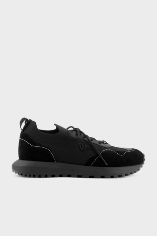 Emporio Armani - Emporio Armani Logolu Süet Detaylı Sneaker Erkek Ayakkabı X4X659 XR105 Q781 SİYAH