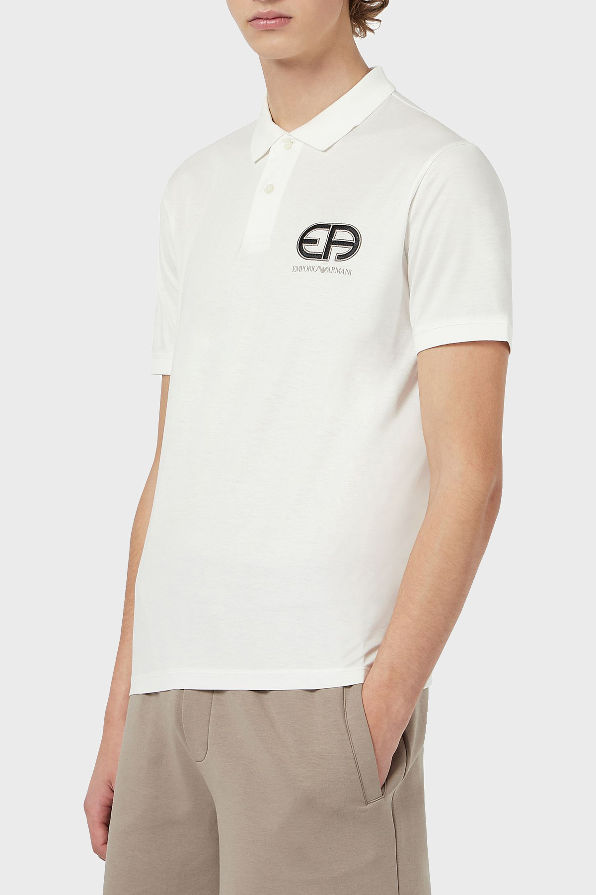 Emporio Armani Marka Logolu Düğmeli T Shirt Erkek Polo 3K1FB7 1JUVZ 0101 BEYAZ