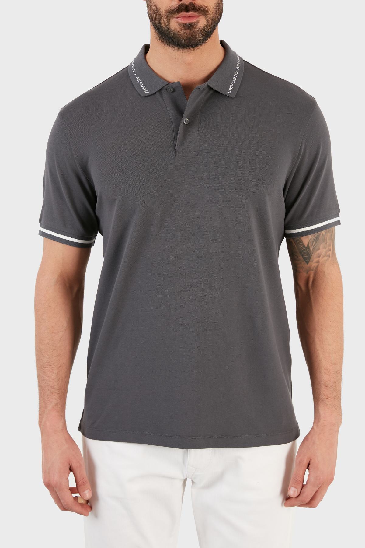 Emporio Armani Pamuklu Düğmeli T Shirt Erkek Polo S 3K1FA4 1JPTZ 0685 GRİ