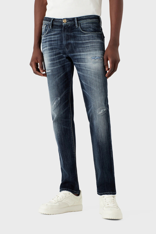 Emporio Armani - Emporio Armani Pamuklu Düşük Bel Slim Fit Yırtık Detaylı J06 Jeans Erkek Kot Pantolon 3R1J06 1D34Z 0942 MAVİ