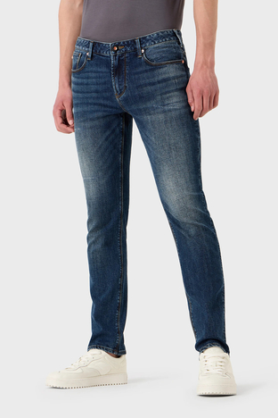 Emporio Armani - Emporio Armani Pamuklu Normal Bel Dar Paça Slim Fit J06 Jeans Erkek Kot Pantolon 3R1J06 1DMXZ 0941 MAVİ