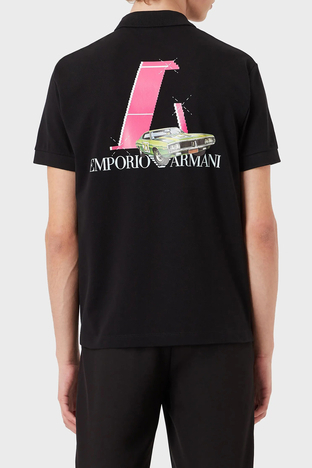 Emporio Armani - Emporio Armani Pamuklu Sırt Baskılı Regular Fit Düğmeli T Shirt Erkek Polo 3L1F8P 1JX5Z F015 SİYAH (1)