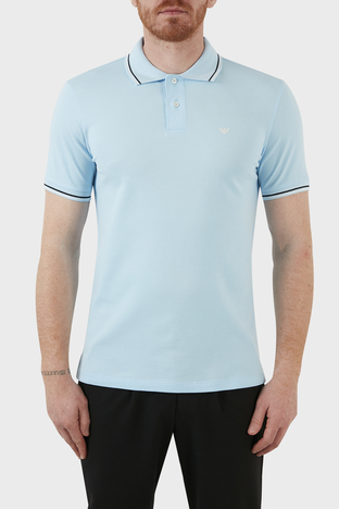 Emporio Armani - Emporio Armani Pamuklu Slim Fit Düğmeli T Shirt Erkek Polo 8N1FB3 1JPTZ 0781 AÇIK MAVİ