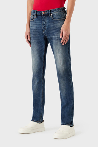 Emporio Armani - Emporio Armani J75 Pamuklu Normal Bel Slim Fit Jeans Erkek Kot Pantolon 6L1J75 1DMXZ 0941 MAVİ