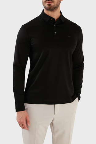 Emporio Armani - Emporio Armani Pamuklu Slim Fit Uzun Kollu Düğmeli Polo T Shirt Erkek Polo Yaka T Shirt 8N1F97 1JUVZ 0999 SİYAH (1)