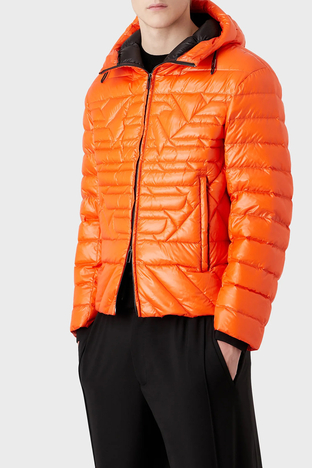 Emporio Armani - Emporio Armani Su Geçirmez Slim Fit Kuş Tüyü Dolgulu Kapüşonlu Şişme Erkek Mont 6L1BN7 1NPDZ 0208 ORANJ