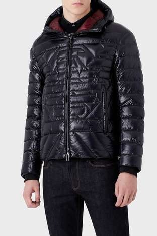 Emporio Armani - Emporio Armani Su Geçirmez Slim Fit Kuş Tüyü Dolgulu Kapüşonlu Şişme Erkek Mont 6L1BN7 1NPDZ 0920 LACİVERT
