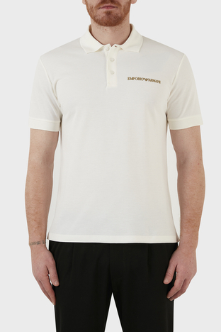 Emporio Armani - Emporio Armani Sırt Baskılı % 100 Pamuk Düğmeli T Shirt Erkek Polo 3L1F8P 1JX5Z F121 BEYAZ