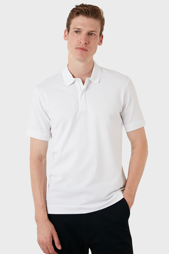 Exxe Pamuklu Regular Fit Düğme ve Fermuarlı T Shirt Erkek Polo EX601 BEYAZ