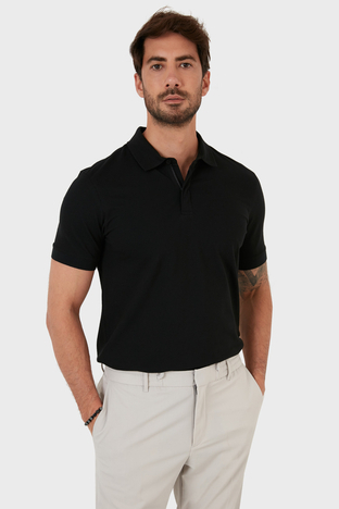 Exxe - Exxe Pamuklu Regular Fit Düğme ve Fermuarlı T Shirt Erkek Polo EX601 SİYAH
