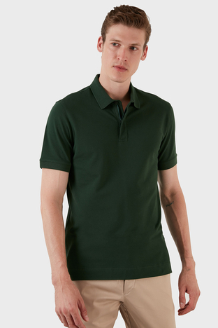 Exxe - Exxe Pamuklu Regular Fit Düğme ve Fermuarlı T Shirt Erkek Polo EX601 YEŞİL