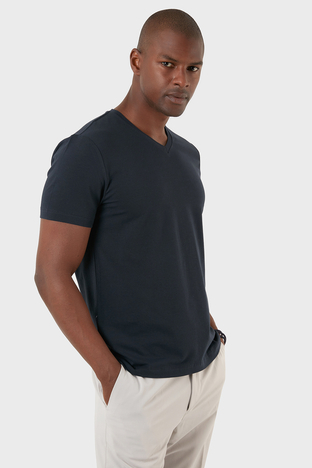 Exxe - Exxe Pamuklu Regular Fit V Yaka Basic Erkek T Shirt EXXEMODJ000V LACİVERT (1)