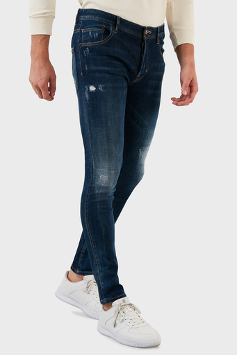 Exxe Pamuklu Yırtık Detaylı Normal Bel Skinny Fit Jeans Erkek Kot Pantolon 629DSK003 MAVİ
