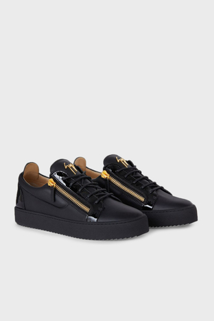 Giuseppe Zanotti - Giuseppe Zanotti Logolu Deri Sneaker Erkek Ayakkabı RU00010-003 SİYAH (1)