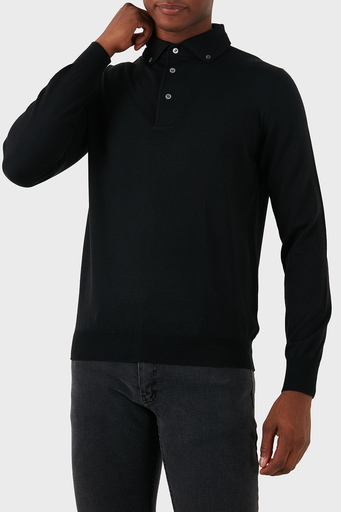 Gran Sasso % 100 Yün Slim Fit Düğmeli Erkek Polo Yaka Sweat 57163 14293 099 SİYAH