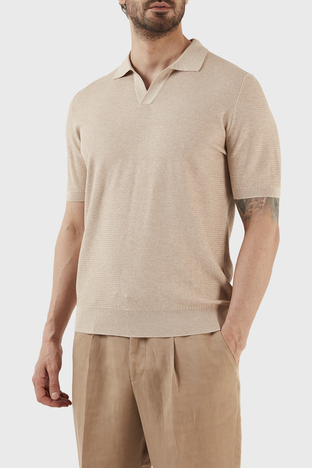 Gran Sasso - Gran Sasso İpek ve Pamuk Karışımlı Regular Fit Erkek Polo T Shirt 43171 16221 112 BEJ (1)