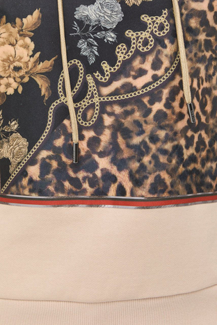 Guess - Guess Baskılı Kapüşonlu Regular Fit Pamuklu Zenovia Bayan Sweat W2BQ10K9YH1 G133 BEJ (1)