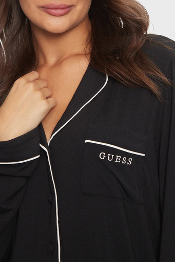 Guess Carlyn Regular Fit Düğmeli O4BX07KCIN2 Bayan Pijama Takımı O4BX07 KCIN2 JBLK SİYAH