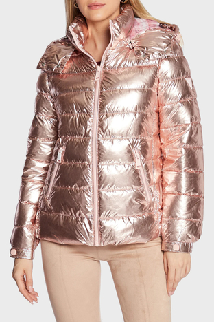 Guess - Guess Fiorenza Metal Görünümlü Kapüşonlu Regular Fit Şişme Bayan Mont W2BL26WEWC0 F6C7 BAKIR