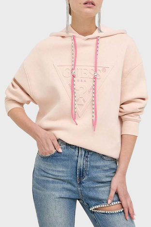 Guess - Guess Hoody Pamuklu Relaxed Fit Kapüşonlu Bayan Sweat W3YQ09K9Z21 G1K2 PUDRA