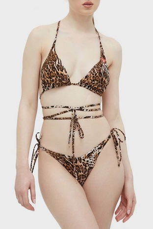Guess - Guess Leopar Desenli Yanlardan Bağlamalı V String Bayan Bikini Altı E3GO03MC04R P122 KAHVE (1)